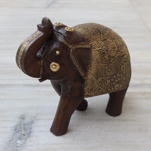 Statue d'éléphant en laiton en bois vieilli fait à la main pour la décoration intérieure anniversaires spéciaux mariages de pâques retour école aller bien - Product Image 2