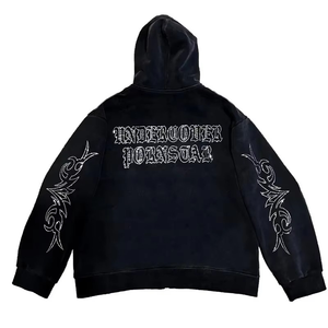 Sudadera con Capucha Negra para Mujer, con Cierre, Diseño Tribal Bordado, Manga Larga, Estilo Casual para Otoño - Product Image 2