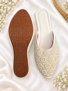 B.R. Sandalias Planas Étnicas Hechas a Mano para Mujer, Estilo Jutti Indio Tradicional, Ligeras, Sin Cordones, para Bodas, Fiestas, Oficina, Uso Diario - Product Image 2