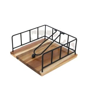 Porta Servilletas de Metal Negro Mate con Base de Madera para Decoración del Hogar, Cocina, Comedor, Mesa o Encimera - Product Image 1