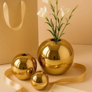 Elegant <b>Gold</b> Metal Flower <b>Vase</b> Set Modern Decorative Centerpiece <b>Vase</b> for Luxury Home Living Room Interior Decoration - Product Image 1