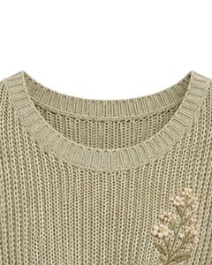 Pull court en tricot vert olive pour femme, coupe ample, manches courtes, léger et respirant, idéal pour l'été, style décontracté et tendance - Product Image 4