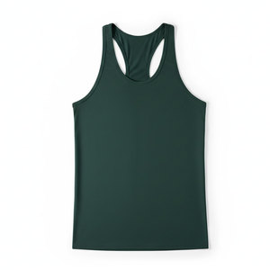 Men's Solid Green Tank Top O-Neck Sleeveless Breathable Knitted 100% Polyester Quick Dry Front Logo Casual Fitness <b>Vest</b> - Product Image 5
