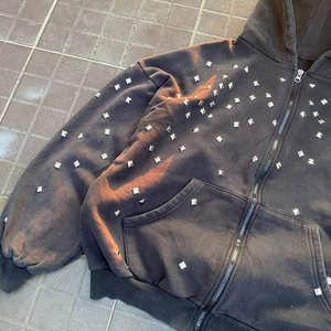 Sweat à capuche oversize pour homme avec strass, en molleton de coton délavé style vintage, idéal pour l'hiver, coupe classique, avec poches, écologique - Product Image 4