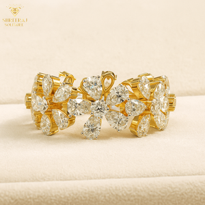 Bague de luxe pour femme en or massif 14K 18K, forme fleur et poire, avec diamants de laboratoire, bague florale entièrement sertie de diamants - Product Image 2