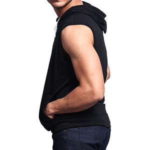 Sweat-shirt à capuche sans manches pour homme, couleur unie, coupe classique, décontracté, en molleton de coton respirant, avec poche, pour l'automne - Product Image 5