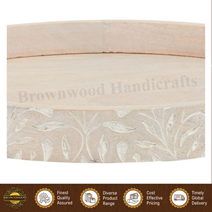 Manufacturer of Superior Quality Unique Design <b>Round</b> Handmade Mango Wood <b>Serving</b> <b>Tray</b> with Handles at Competitive Market Price - Product Image 2