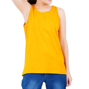 Women's Solid Color Cotton Tank Top O-<b>Neck</b> Sleeveless Casual Vest Breathable Knitted Top Regular Length Yellow - Product Image 1