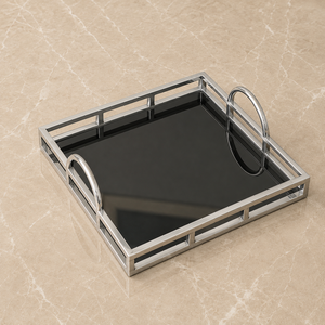 Premium Stainless Steel Square Black <b>Mirror</b> Serving <b>Tray</b> Dual Handle Design Premium Display Platter Home Decor - Product Image 1