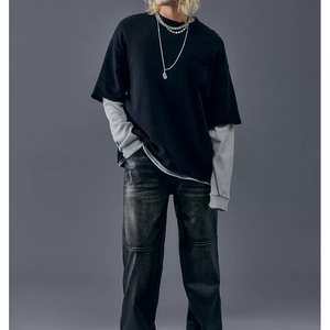 เสื้อยืดดีไซน์เนอร์แฟชั่นใหม่ แขนสองชั้น ผ้าฝ้าย 100% แขนยาว เย็บสองชั้น สไตล์ไฮสตรีท แห้งเร็ว - Product Image 2