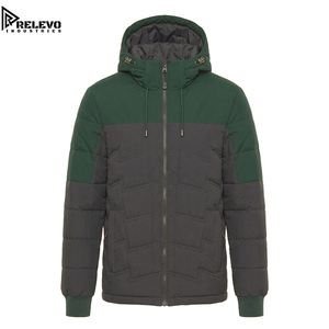 High Quality OEM <b>Men</b> Winter Outerwear, Hooded Full Zip Puffer <b>Jacket</b>, Thermal <b>Green</b> & Charcoal Coat with Drawstring Hood - Product Image 1