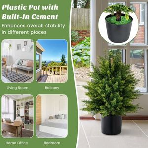Set di 2 Alberi Artificiali di Cedro in Vasi di Cemento, Decorazioni per Esterni in Plastica Sempreverde per Natale, Matrimoni, San Valentino - Product Image 2