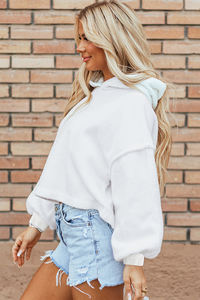 เสื้อฮู้ดผู้หญิงแบบซิปคอ คอปกตั้ง แขนเสื้อแบบดรอปโชว์เดอร์ ทรงโอเวอร์ไซส์  สามารถปรับแต่งได้  สั่งผลิตขั้นต่ำจำนวนน้อยได้ - Product Image 3