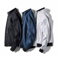 Blouson bomber coupe ajustée pour homme, coupe-vent, noir, gris, bleu, doublure à carreaux, fermeture éclair intégrale, col montant, poignets côtelés, style décontracté