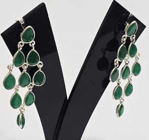 Pendientes de Ónix Verde Natural, Plata 92.5, Corte Pera, Piedras Preciosas Colgantes, Joyería Bohemia Hecha a Mano, Alta Calidad, para Compromiso o Boda - Product Image 1