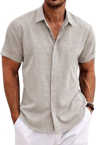 Camisa de Lino de Verano para Hombre con Logotipo Personalizado, Manga Corta, Cuello con Solapa, Botones Ocultos, Estilo Casual para Playa o Boda, Fabricante - Product Image 5