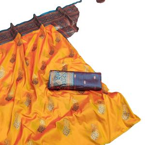 Ethnic Style Soft Silk Saree with Floral Peacock Pattern and Zari Weaving <b>Bandana</b> Style - Product Image 1
