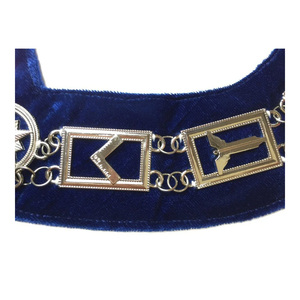 Blue Lodge Silver Plated Chain <b>Collar</b> Blue Velvet Masonic Regalia Officer Chain <b>Collar</b> Jewel Badges Masonic Accessories - Product Image 3