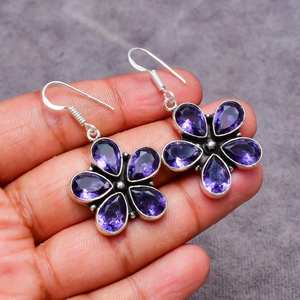Boucles d'oreilles fleur en améthyste faites à la main, argent sterling 925, bijoux en pierres précieuses, pierre naturelle violette, boucles d'oreilles pour femmes, cadeau - Product Image 6