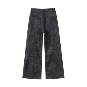 Jean pour homme de qualité supérieure, taille haute, coupe large, imprimé animal, en denim de coton, coupe ample, délavé, style streetwear, automne 2026 - Product Image 3