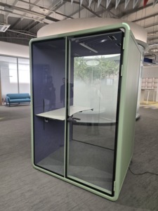 Cabine de bureau insonorisée moderne avec portes en verre et éclairage LED pour espaces de travail à deux personnes - Product Image 3