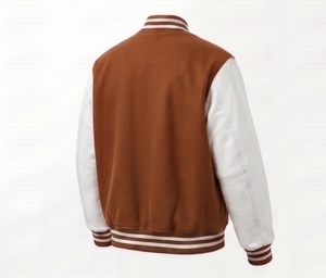 Chaqueta Varsity de Pana Marrón para Hombre con Mangas Blancas, Cierre de Botones, Estilo Casual para Otoño, Corte Regular - Product Image 3