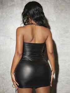 Robe de club en cuir PU sexy et élégante pour femmes, vente en gros, nouvelle collection, dentelle tendance, best-seller - Product Image 4