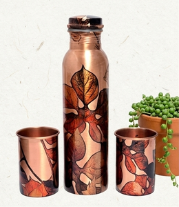 Handmade Metal Pure Copper <b>Water</b> <b>Bottle</b> with Glass Set Designer Modern Unique Classic Stylish Decorative <b>Custom</b> Printed - Product Image 2