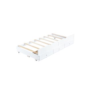 Lit double en bois de pin avec tête et pied de lit, trois tiroirs de rangement et lit gigogne, optimisé pour une meilleure visibilité et une meilleure indexation par les moteurs de recherche - Product Image 1