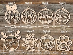 Whimsy Art Craft Personalized Handmade Modern Wooden Christmas Ornaments Custom Holiday Baubles - Product Image 5