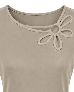 Customized Beige Women Casual T Shirt Floral Ring Neck Short Sleeve Summer Fashion Soft Stretch Ladies Tee Daily Wear <b>Top</b> Blouse - Product Image 5