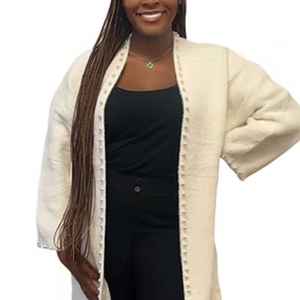 Cárdigan largo de punto con perlas blancas de invierno Jack and Jill, abrigo tipo suéter elegante y cálido para mujer - Product Image 6