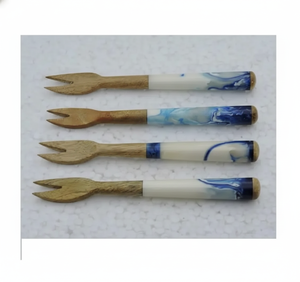 Juego de tenedores de madera hechos a mano con mango de resina de alta calidad para bodas, eventos, restaurantes, hoteles, juego de accesorios de vajilla de lujo - Product Image 1