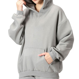 Sweat-shirt à capuche oversize pour femme, gris uni, 100% coton molletonné, épaules tombantes, manches longues, respirant - Product Image 5