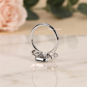 Graduated <b>Emerald</b> Cut Moissanite <b>Ring</b> 18K White Gold Prong Set Engagement Wedding <b>Ring</b> Step Cut Sterling <b>Silver</b> Fine Jewelry - Product Image 3