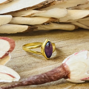 Anillo de Amatista con Diseño Único, Estilo Boho, Plata, Certificado, Joyería de Latón para Mujer, Chapado en Oro de 18k, Delicado Solitario Marquise - Product Image 6