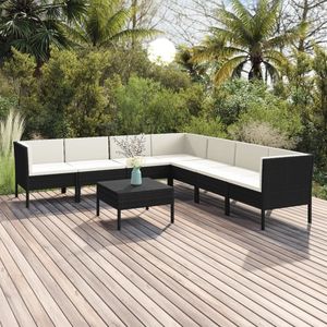 Ensemble de salon de jardin noir et blanc crème 6 places en rotin, mobilier d'extérieur résistant aux intempéries, design contemporain - Product Image 3