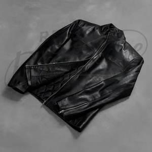 เสื้อแจ็คเก็ตหนังสีดำสำหรับผู้ชาย สไตล์ไบค์เกอร์ คลาสสิก ทรงดับเบิ้ลไรเดอร์ หนังแกะแท้ ทรงเข้ารูป สำหรับฤดูใบไม้ร่วงและฤดูหนาว พร้อมเข็มขัด - Product Image 2