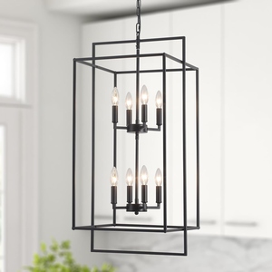 Lustre Lanterne Moderne en Gros, Suspension Cage Haute Noire Mate, Prix Usine, Lampe Suspendue Rectangulaire à Cadre Métallique - Product Image 4