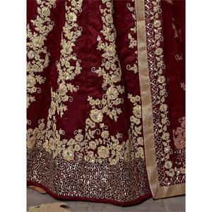 Impresionante ropa de fiesta de diseñador de color granate seda cruda Lehenga Choli - Product Image 2