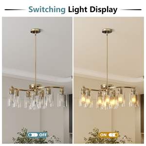 9-<b>Light</b> Contemporary Gold Glass <b>Chandelier</b> Adjustable Height Dining Room <b>Light</b> Fixture Clear Glass <b>Shade</b> for Kitchen Island - Product Image 6