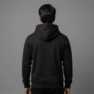 Sweat-shirt à capuche noir pour homme avec logo brodé, poche avant, coupe décontractée en molleton, idéal pour l'automne - Product Image 3