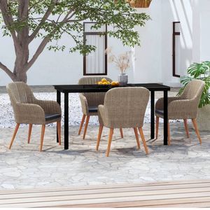 Set da pranzo da giardino di medie dimensioni in polyrattan marrone e nero - Product Image 1