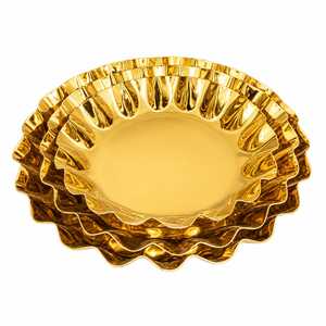 Services de table modernes en métal doré, motif fruits peint à la main, pour mariage, compatibles lave-vaisselle, comprenant plat de service, bols, cuillère, fourchette et couteau - Product Image 1