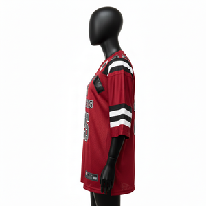 Camiseta de Fútbol Femenina de Primera Calidad, Tejido de Malla de Poliéster de 180 GSM, Paneles Rojos, Negros y Blancos, Logotipo Personalizado, Camiseta de Fútbol Femenina de Algodón - Product Image 3