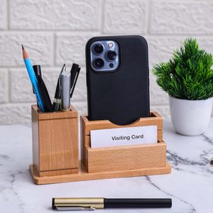 Wooden <b>Desk</b> Organizer with <b>Mobile</b> <b>Phone</b> Stand Pen Pencil <b>Holder</b> and Visiting Card <b>Holder</b> Multipurpose Office Table Organizer - Product Image 2