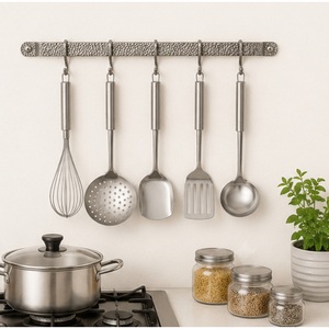 Wholesale Stainless Steel Kitchen Utensil Set with Wall Mounted Hanging <b>Rail</b> Cooking Tools with Sliding S-<b>Hooks</b> for Home - Product Image 6