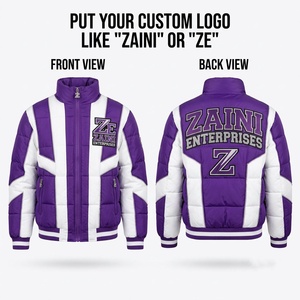 Premium 300 GSM Quilted Polyester Puffer Jacket Stand Long <b>Purple</b> White Panelled Design Waterproof Windproof Hooded Fashion - Product Image 1