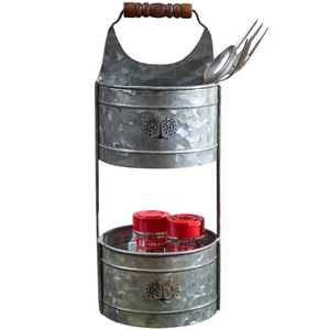 Organizador de Cocina Rústico de Metal Galvanizado con Doble Compartimento y Asa de Madera para Almacenamiento de Condimentos - Product Image 6