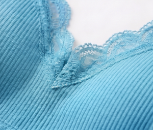 Ensemble soutien-gorge sans armatures et culotte hipster bleu clair pour femme avec bordure en dentelle, taille mi-haute, respirant, pour usage quotidien - Product Image 6